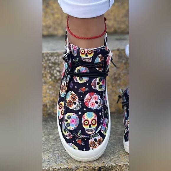 🔥🔥Skull Canvas sneakers with laces rubber sole size 9 .5 - Picture 5 of 6